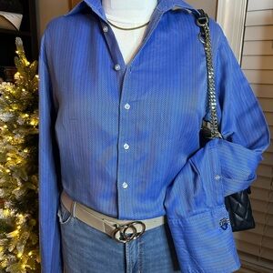 Thomas Pink “Men's” Blue Herringbone Shirt 100% Cotton